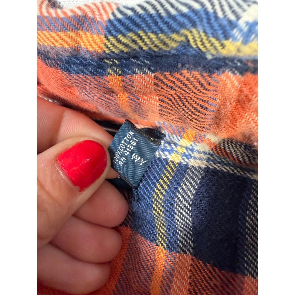 Polo Ralph Lauren Men Orange Blue Plaid Flannel Button Down Shirt Small Mountain